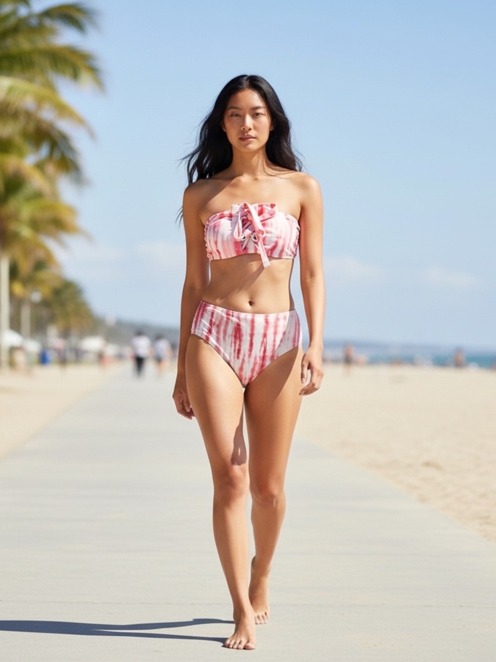 Michael Kors White and Red Tie-Dye Bandeau Bikini